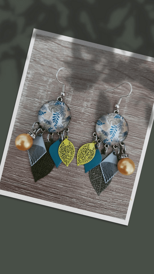 Boucles cabochon feuilles 146