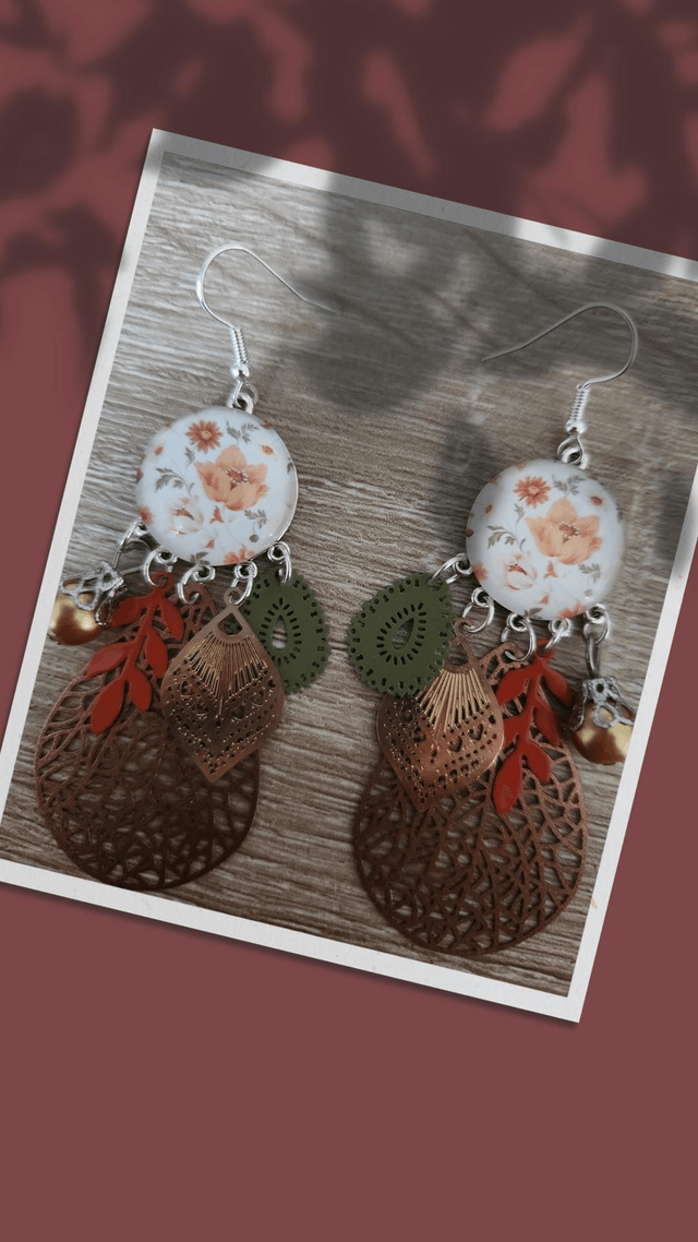 Boucles cabochon fleurs 112
