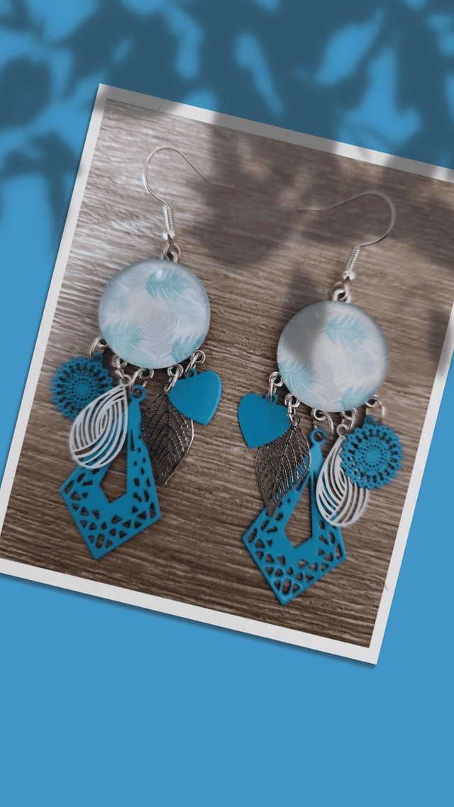 Boucles cabochon feuilles 169