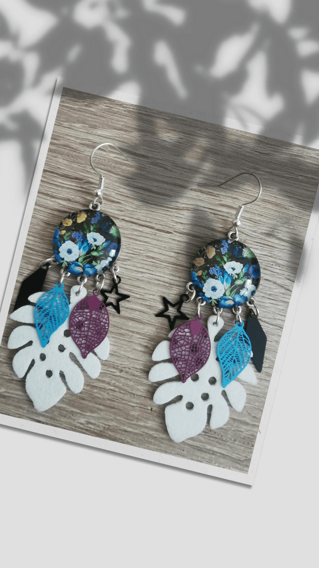 Boucles cabochon fleurs réf 149