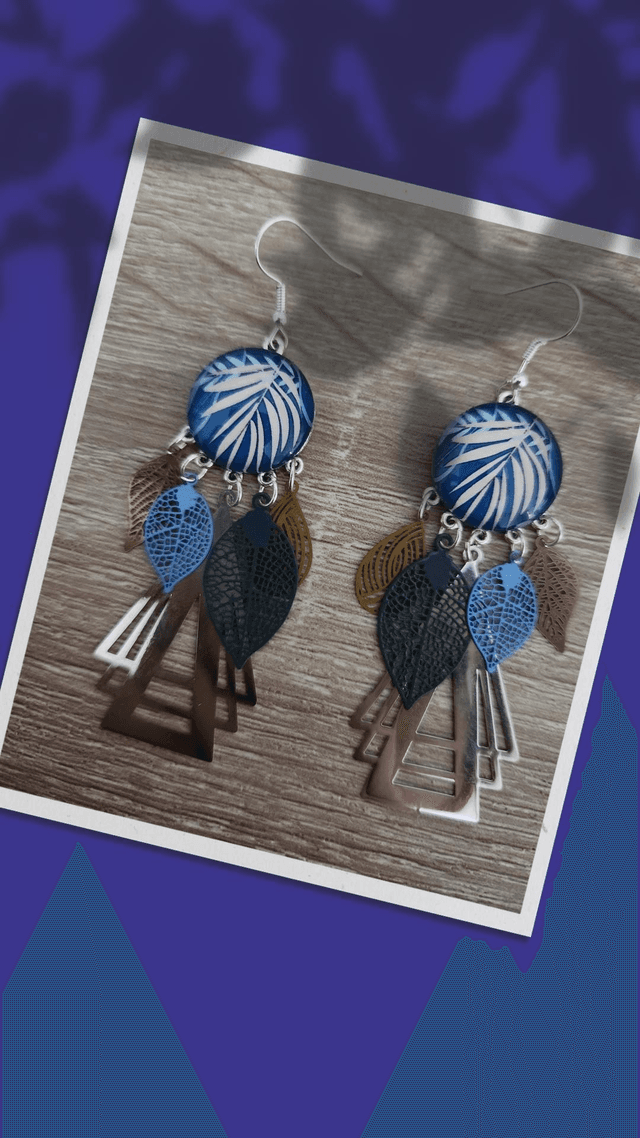 Boucles cabochon feuilles 174