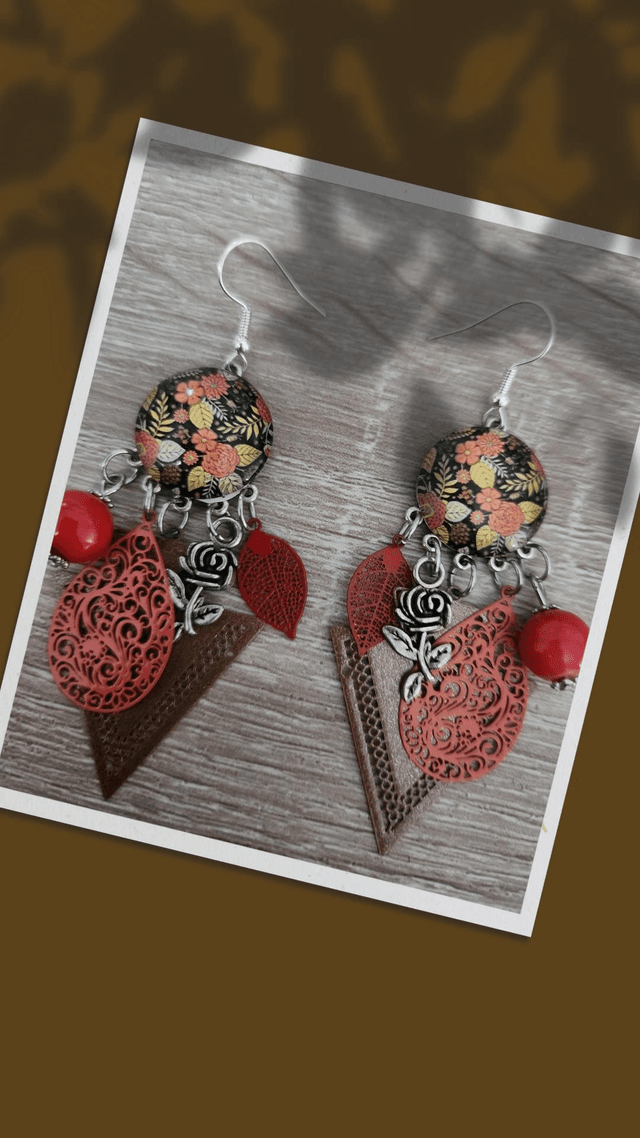 Boucles cabochon fleurs 208
