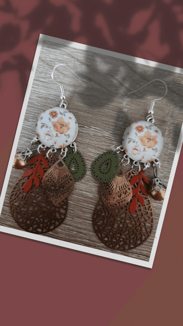 Boucles cabochon fleurs 112